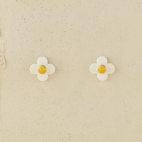 Flower Stud Earrings - White