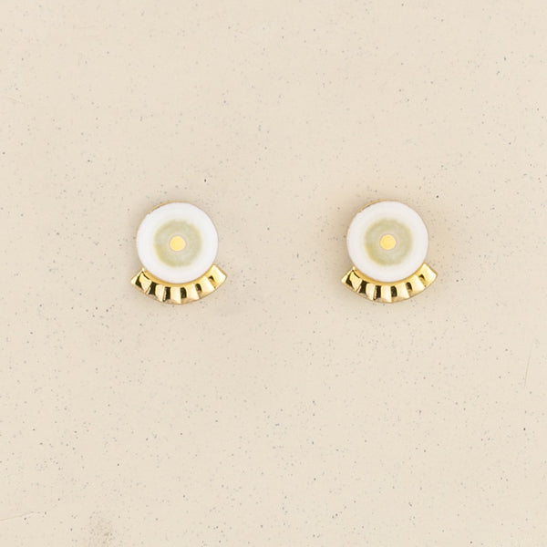 Golden Orb Stud Earrings - White