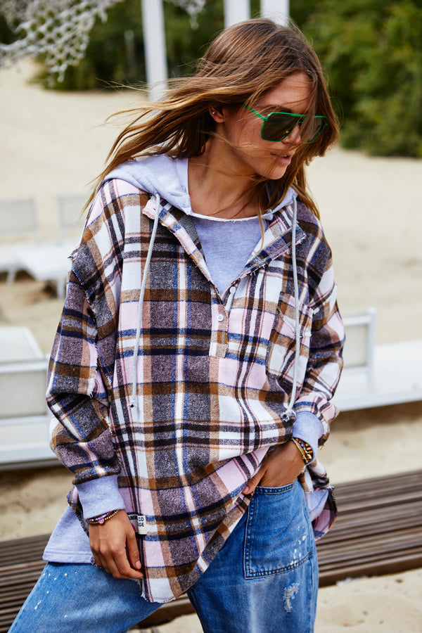 Vintage Flannel Check Hooded Sweat