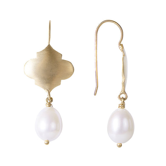 Moroccan Pearl Drop Earrings - Gold