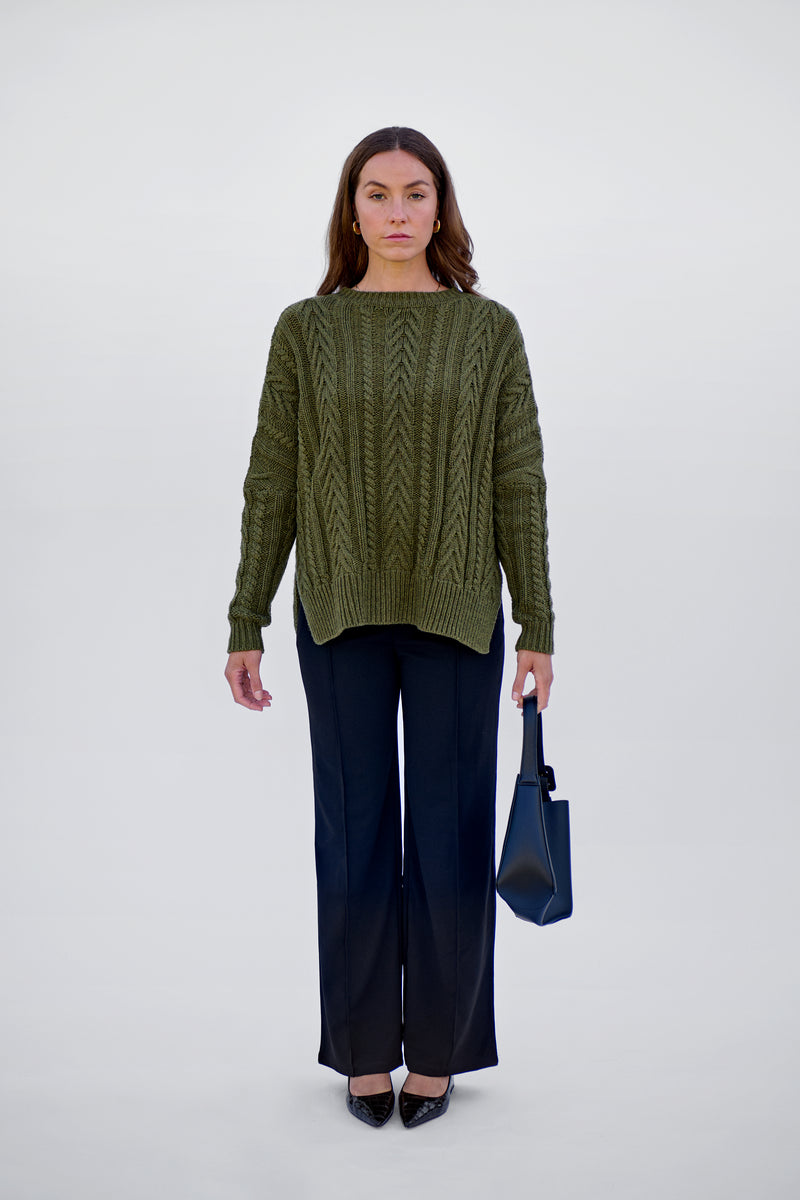 Soft Touch Cable Pullover - Rural Khaki