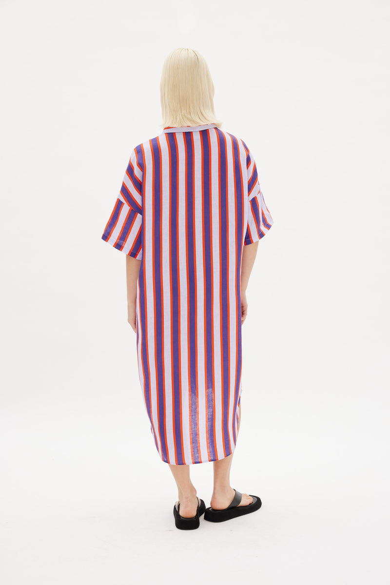 Marala Short Sleeve Dress Multi Stripe - Neon Lilac/Plum