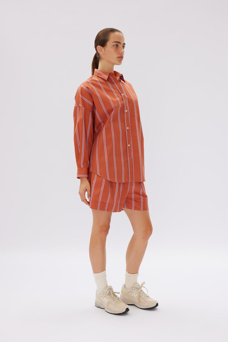 Chiara Shirt Mid Length Stripes Shirt - Violet Light/Rust