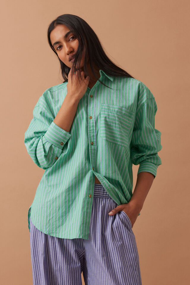 Peta Oversized Shirt - Zesty Green Stripe