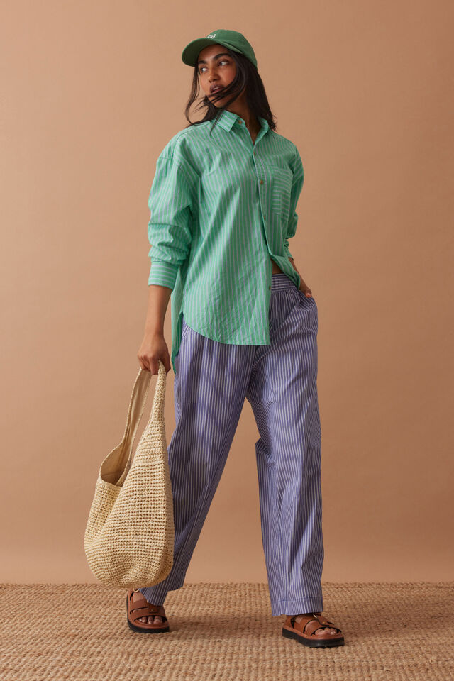 Peta Oversized Shirt - Zesty Green Stripe
