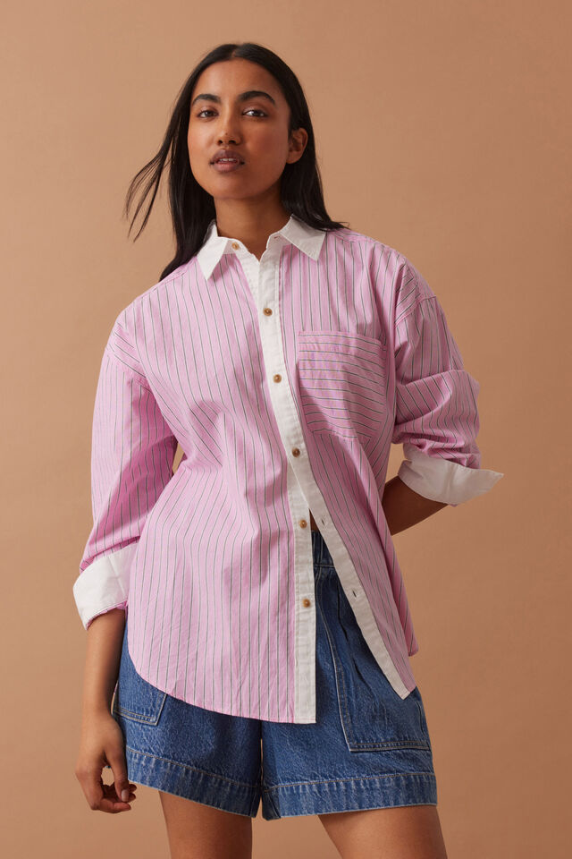 Peta Oversized Shirt - Hibiscus Pink Stripe