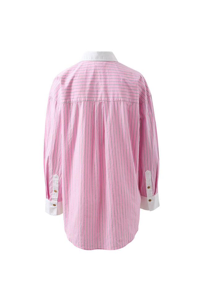 Peta Oversized Shirt - Hibiscus Pink Stripe