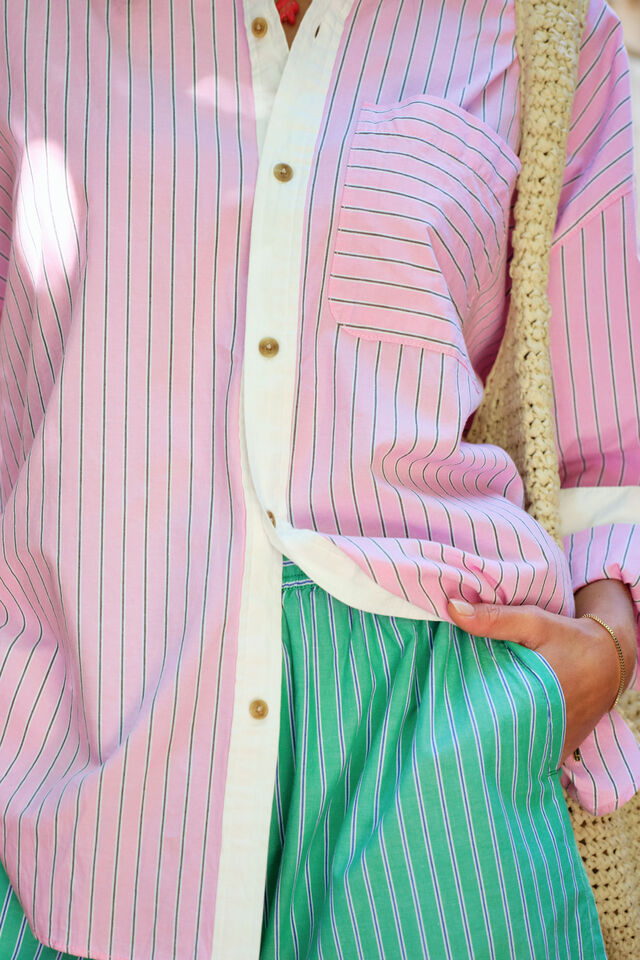 Peta Oversized Shirt - Hibiscus Pink Stripe