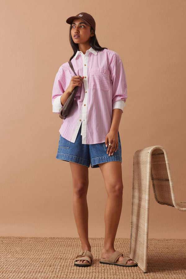 Peta Oversized Shirt - Hibiscus Pink Stripe