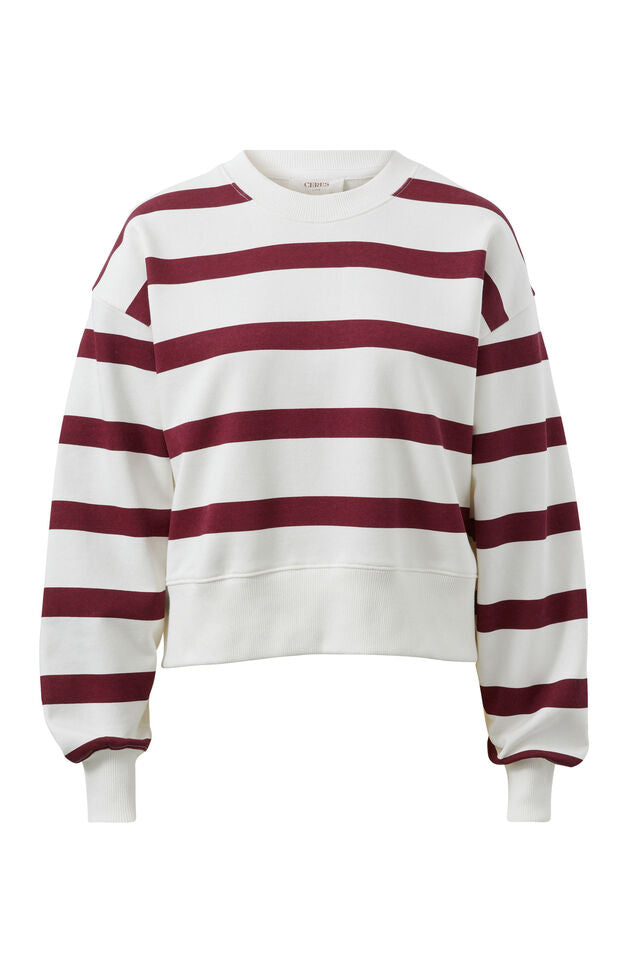 Cropped Slouchy Crew - Burgundy Stripe