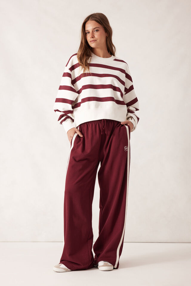 Cropped Slouchy Crew - Burgundy Stripe