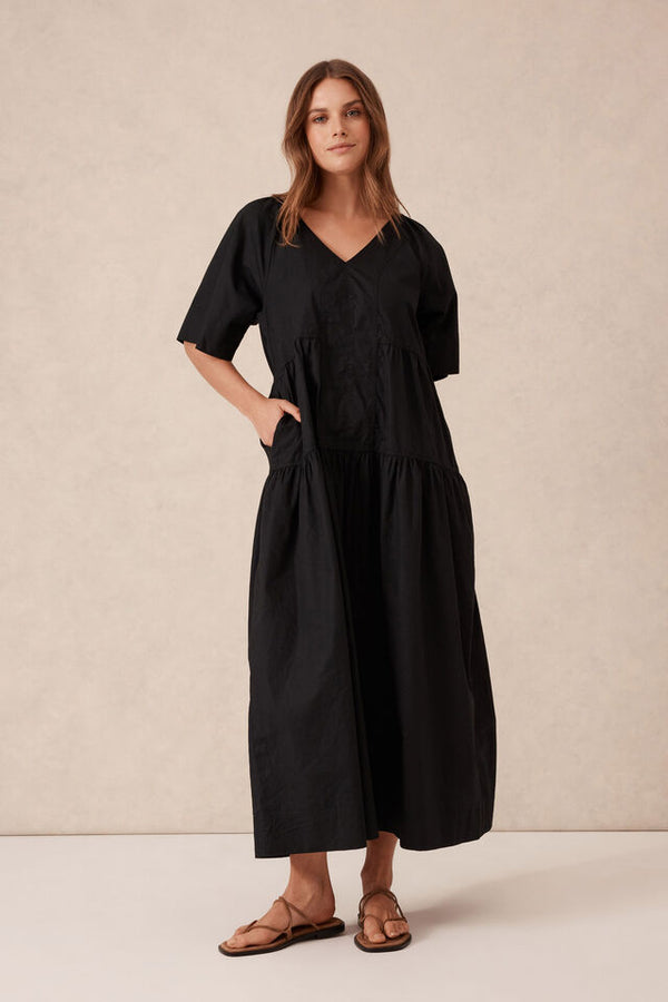 Tiered Poplin Midi Dress