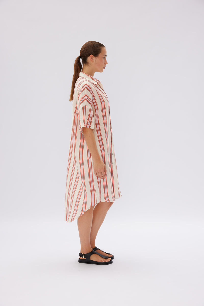 Marala Short Sleeve Dress Multi Stripe - Vanilla & Rust