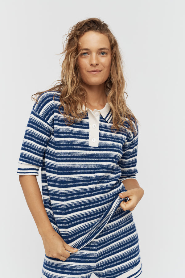 Luna Striped Polo - Ink Blue/White