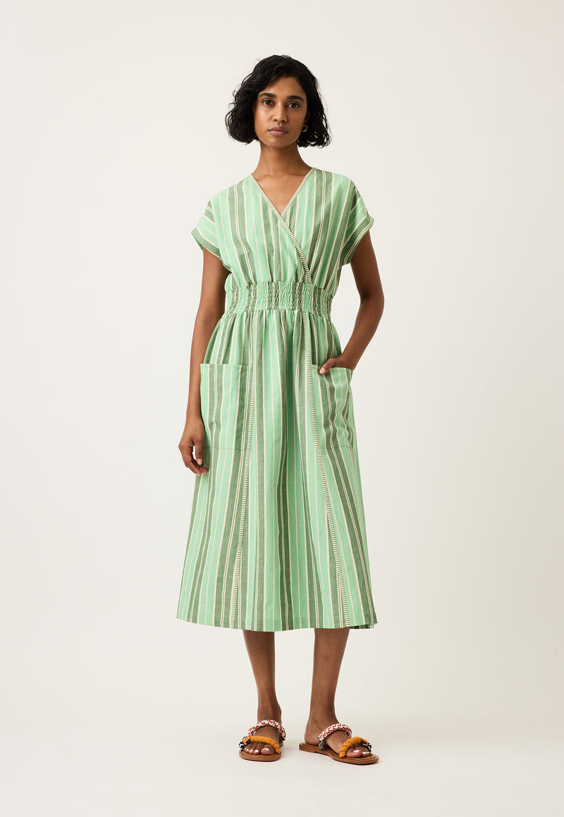 Hana Wrap Dress - Green Stripe
