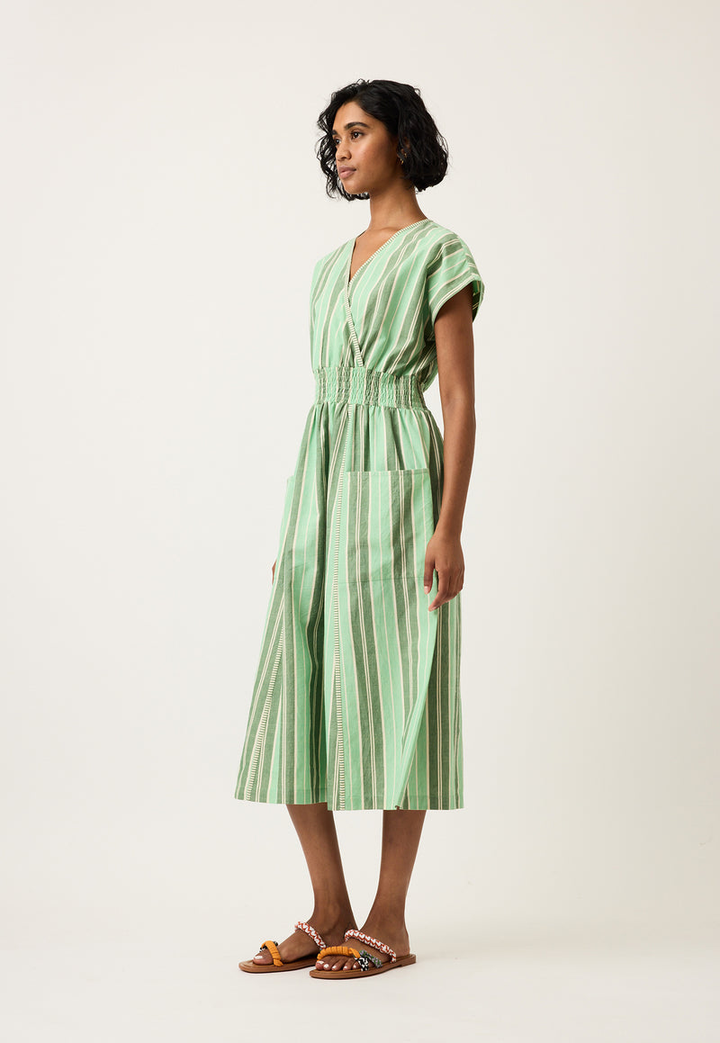 Hana Wrap Dress - Green Stripe