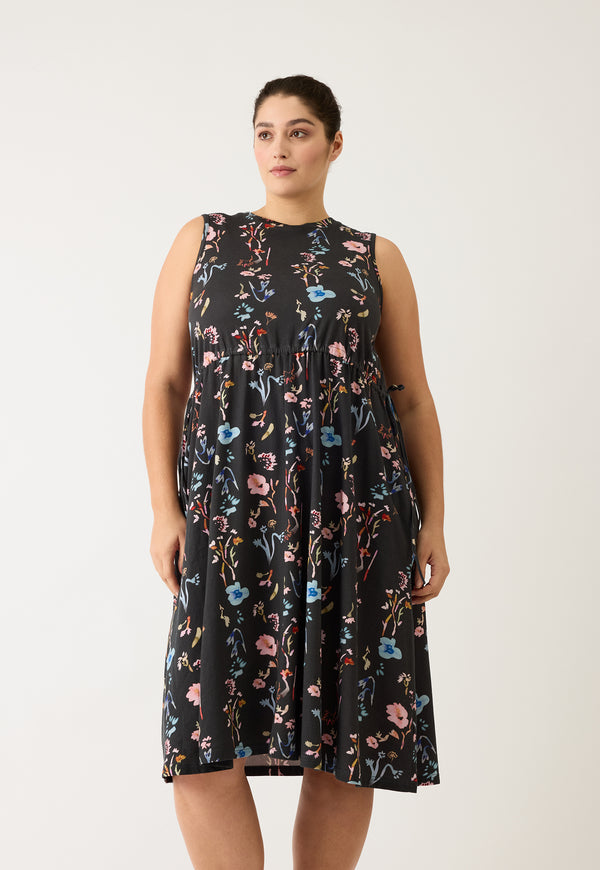 Lidia Tie Dress - Watercolour Charcoal