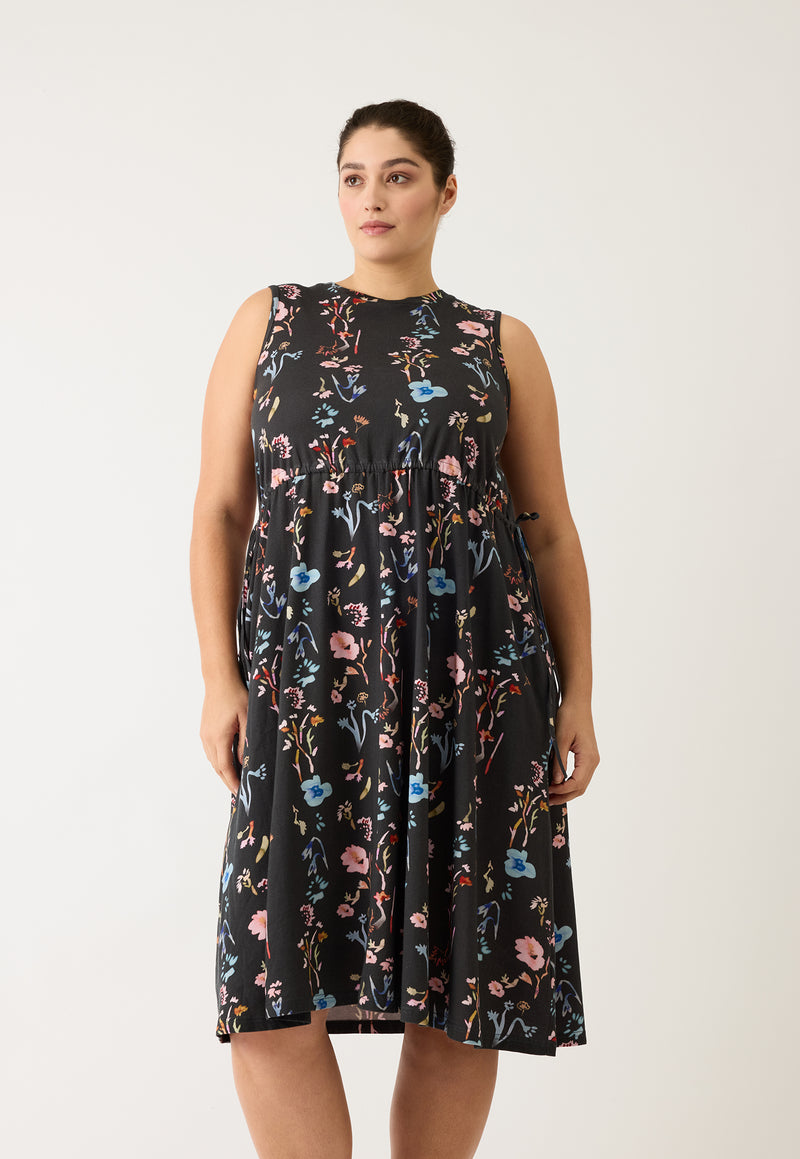 Lidia Tie Dress - Watercolour Charcoal