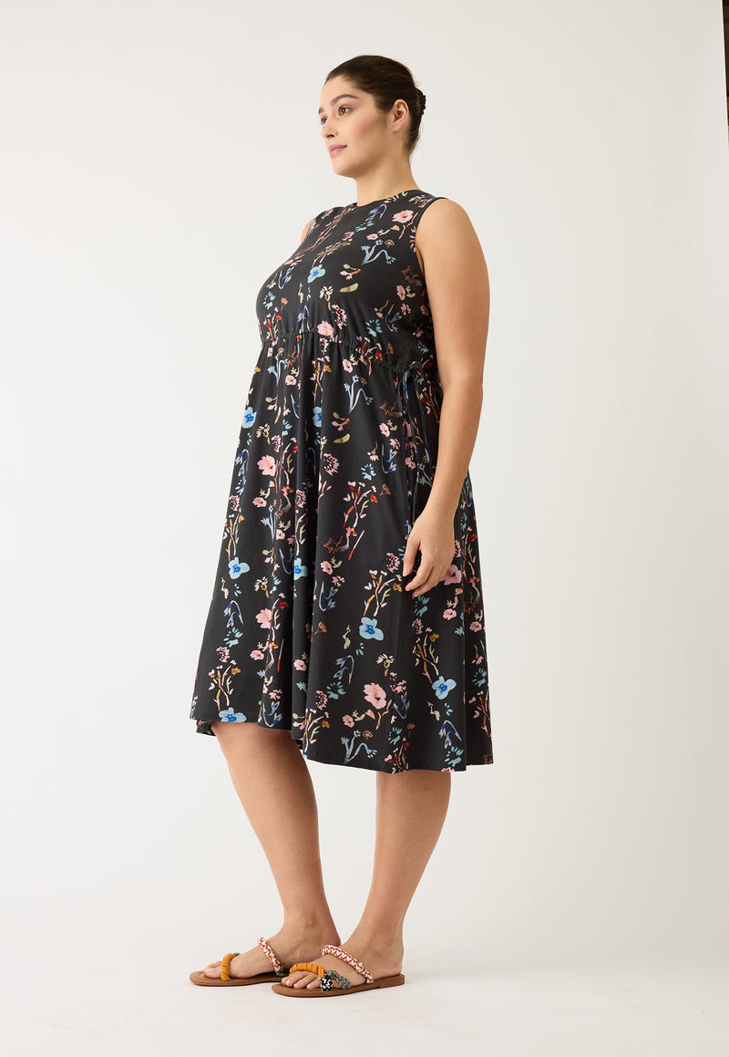 Lidia Tie Dress - Watercolour Charcoal