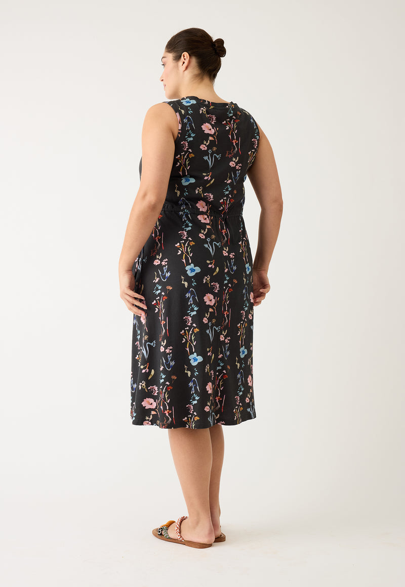 Lidia Tie Dress - Watercolour Charcoal