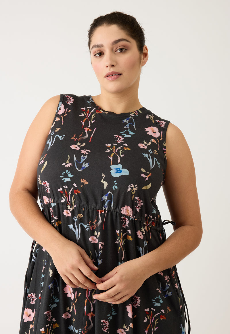 Lidia Tie Dress - Watercolour Charcoal