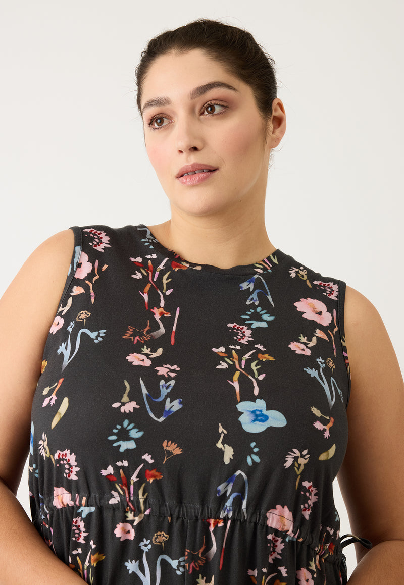 Lidia Tie Dress - Watercolour Charcoal