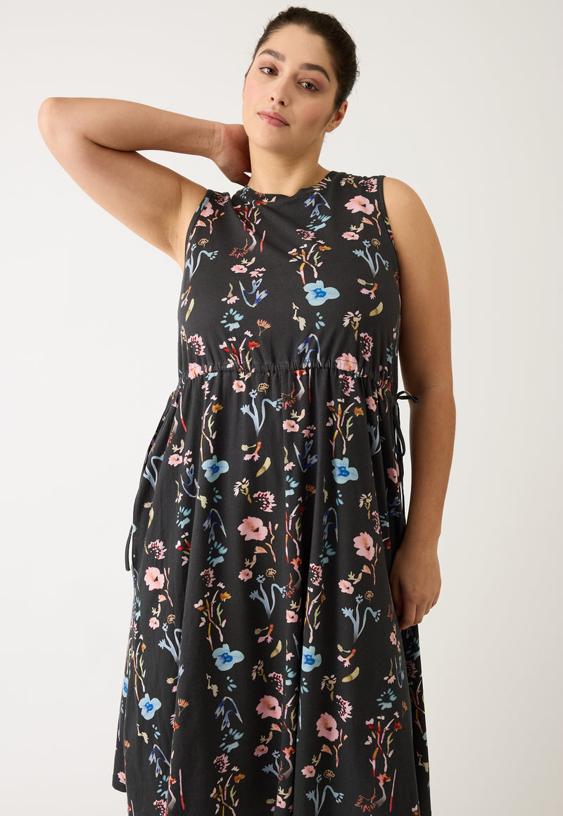 Lidia Tie Dress - Watercolour Charcoal