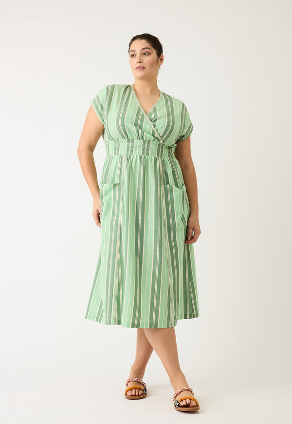 Hana Wrap Dress - Green Stripe