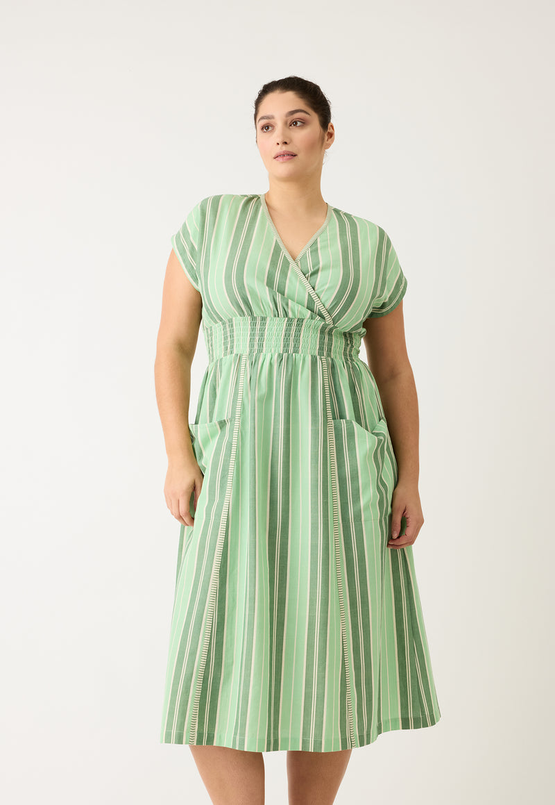Hana Wrap Dress - Green Stripe