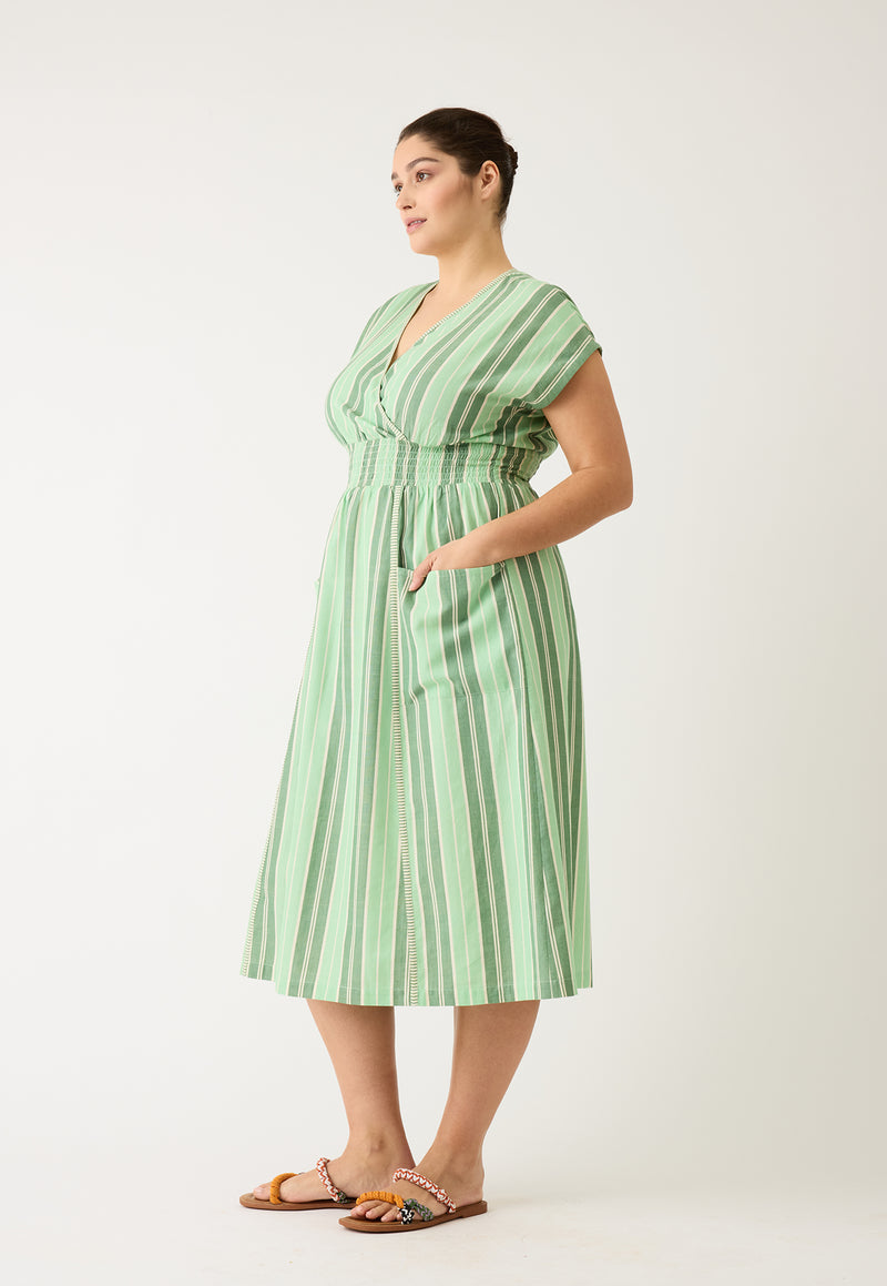 Hana Wrap Dress - Green Stripe