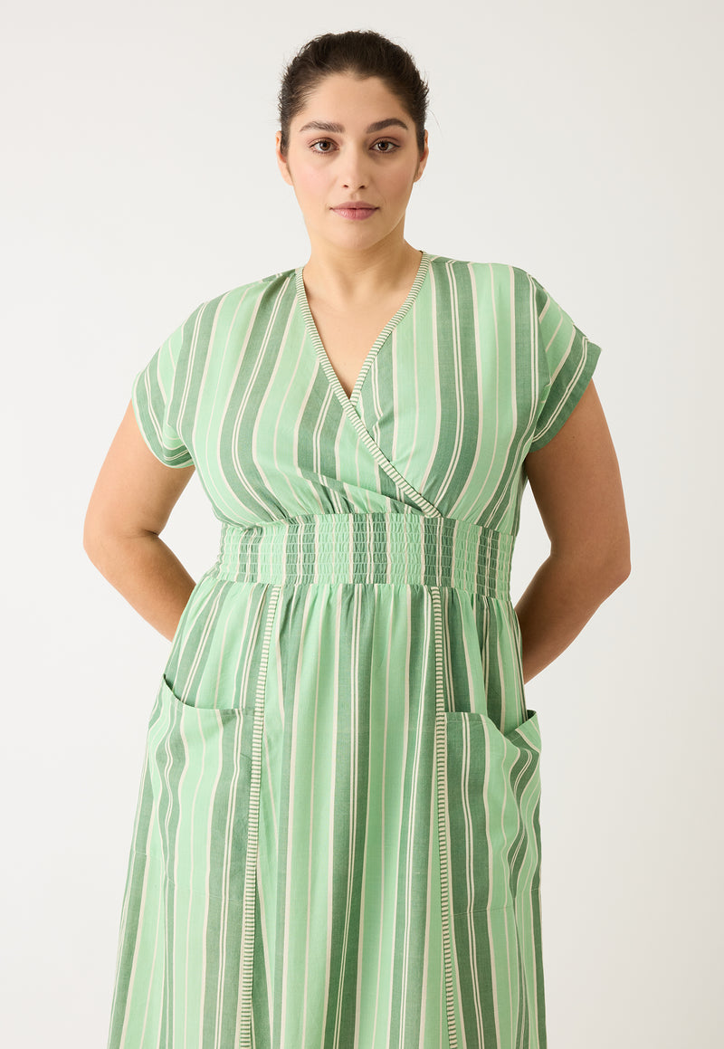 Hana Wrap Dress - Green Stripe