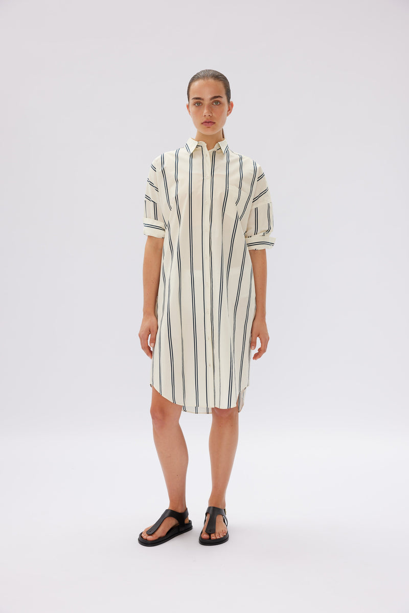 Chiara Shirt Dress - Two Stripe Vanilla & Navy
