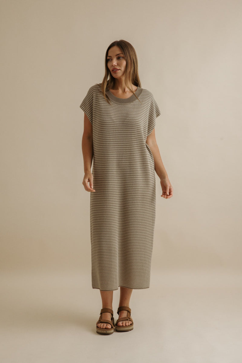 Lattice Knitted Dress - Khaki x Gold