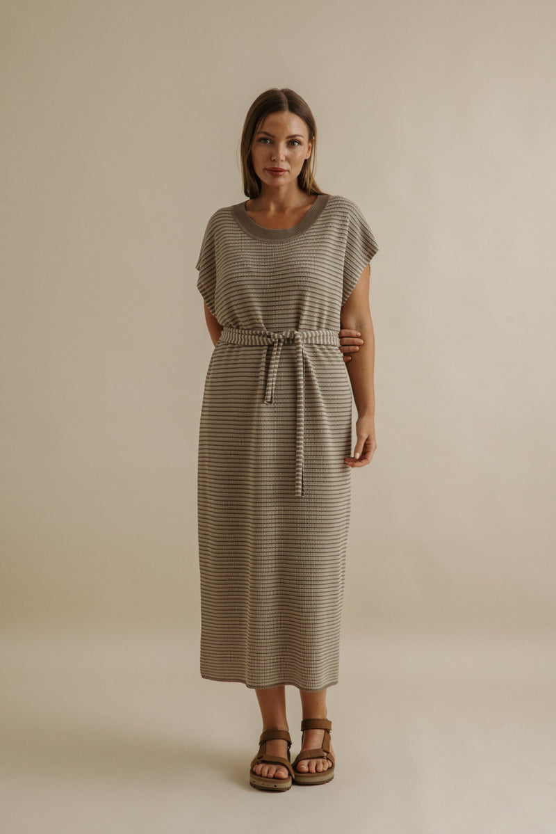 Lattice Knitted Dress - Khaki x Gold