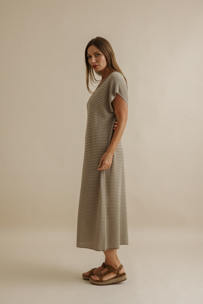 Lattice Knitted Dress - Khaki x Gold