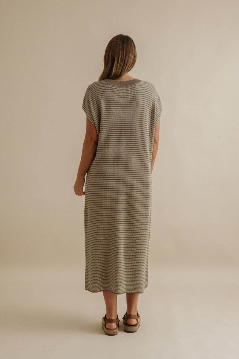 Lattice Knitted Dress - Khaki x Gold
