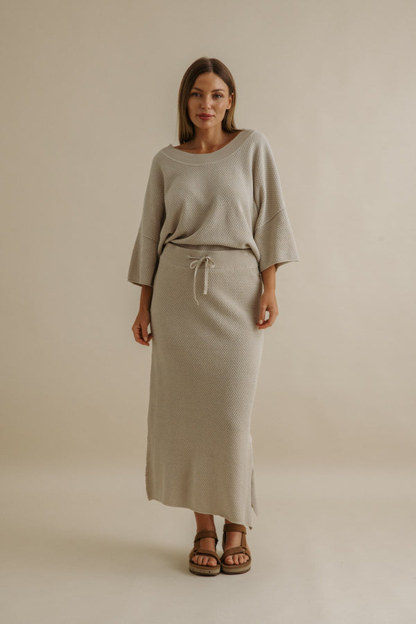 Coral Knitted Skirt- Sand Combo