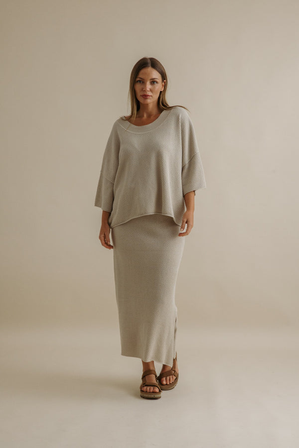 Coral Knitted Tee Pullover - Sand Combo
