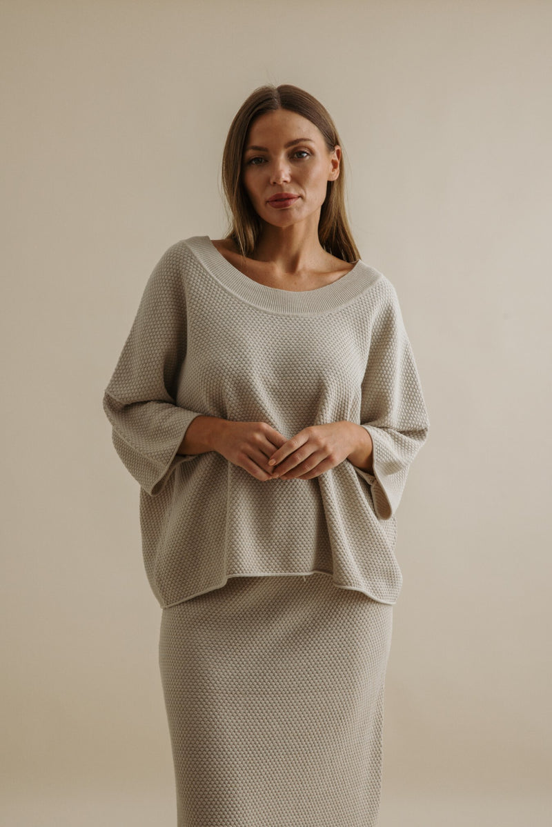 Coral Knitted Tee Pullover - Sand Combo