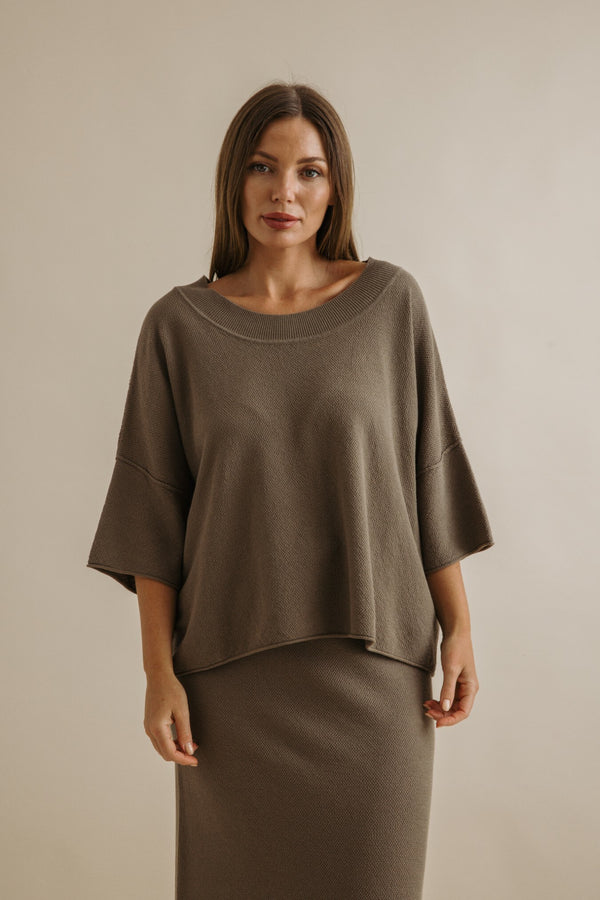 Retreat Cotton Twist Tee Pullover - Khaki x Dusty Olive