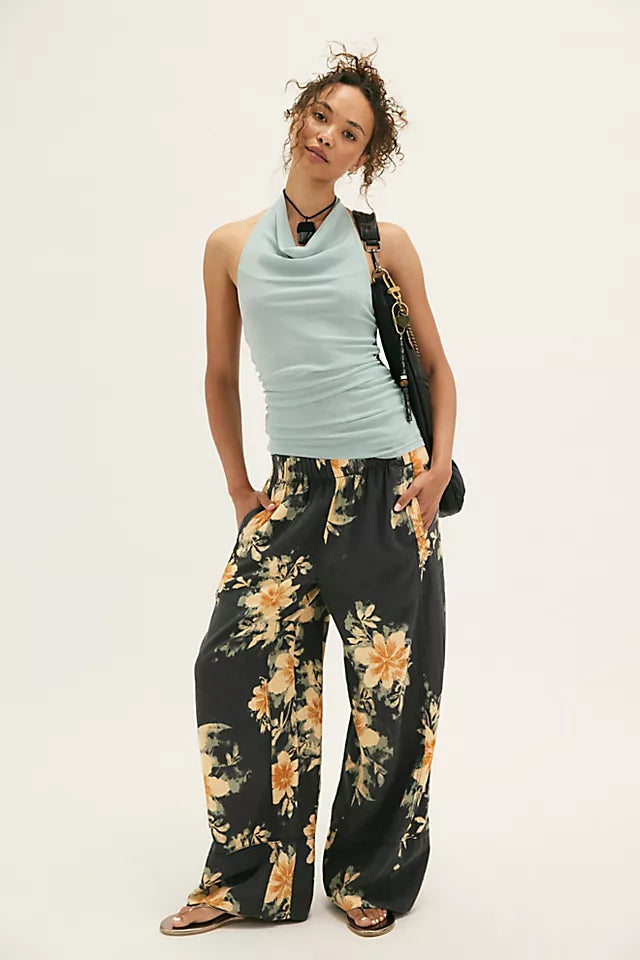 Days End Printed Linen Pant - Washed Black Combo