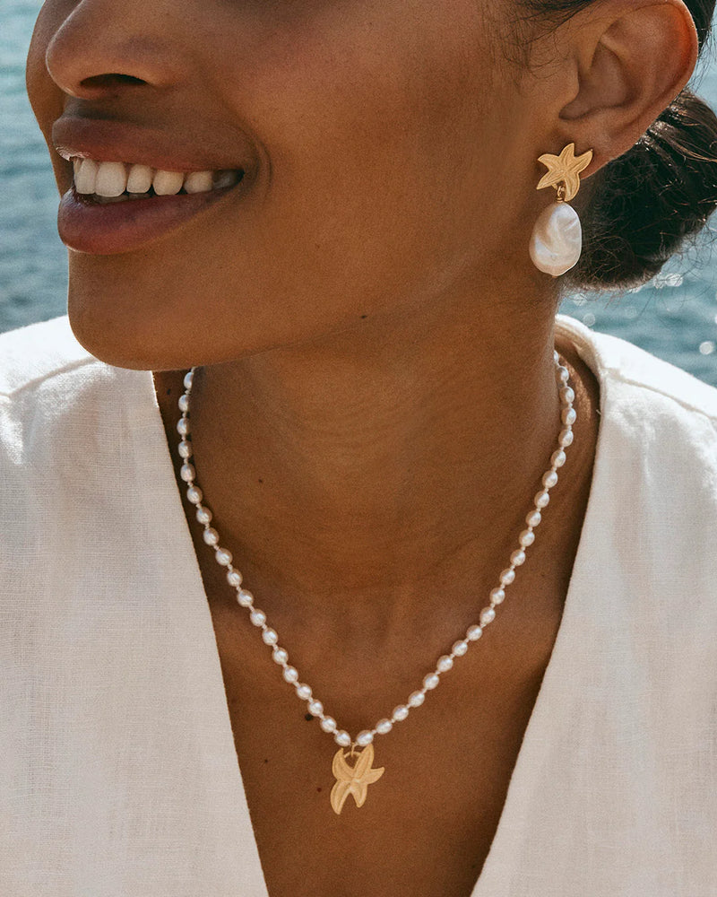Starfish Pearl Drop Earrings