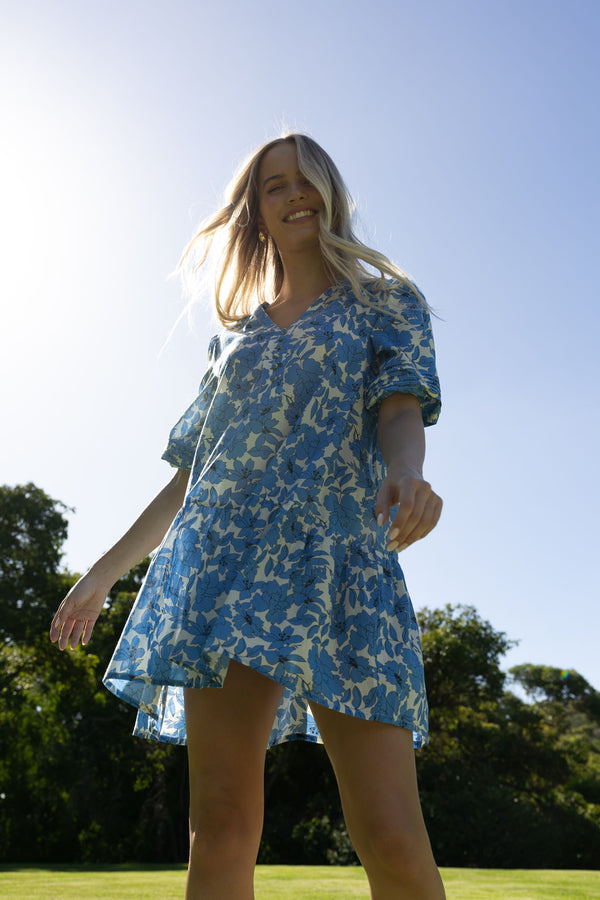 Fleur Smock Dress - Blue/Stone