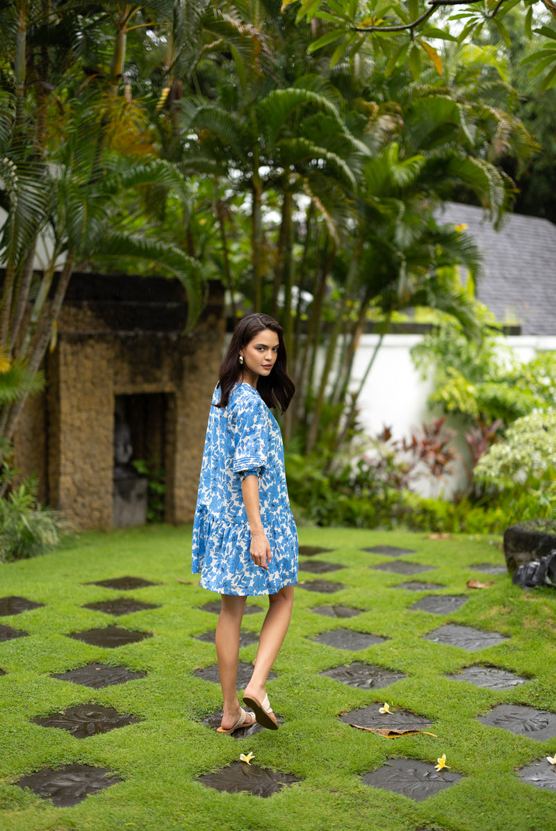 Fleur Smock Dress - Blue/Stone
