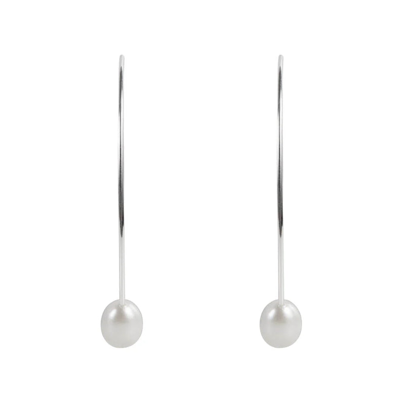 Pearl Curve Earrings - Silver