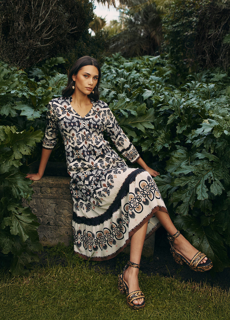 Zoe Midi Dress - Ecru Multi