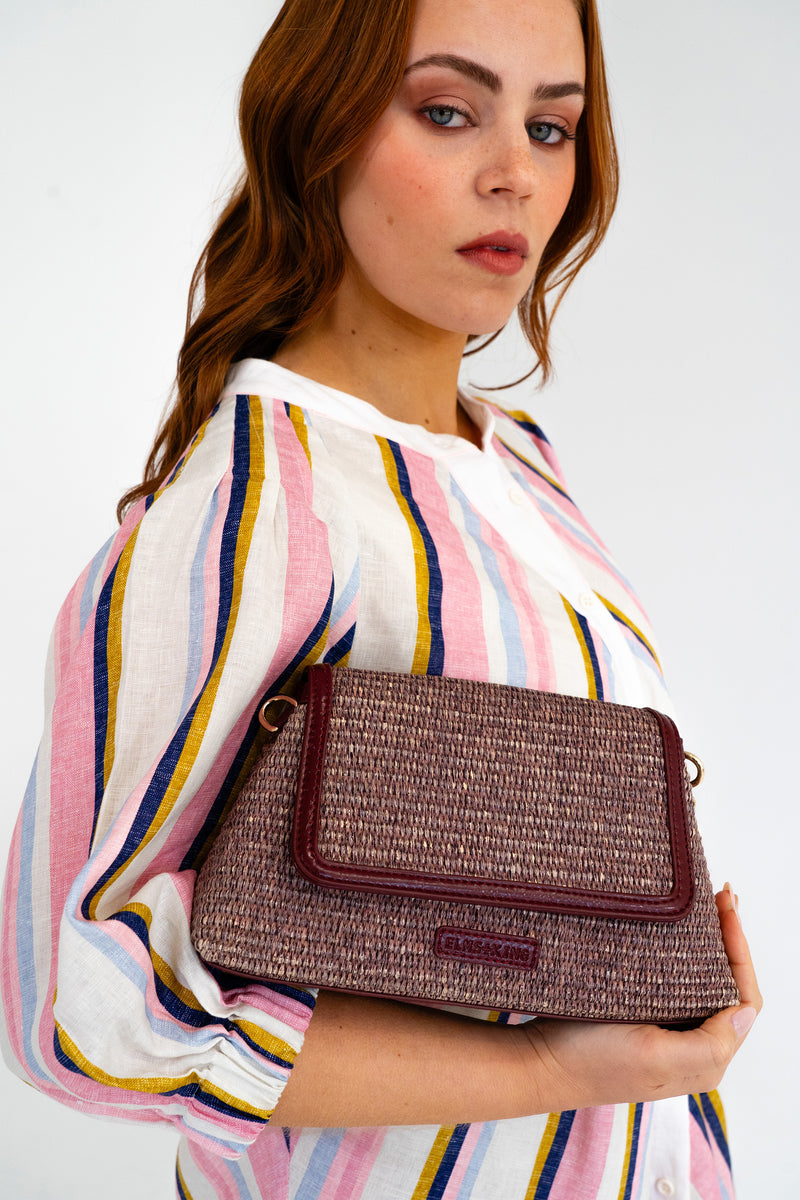 Lugano Crossbody Bag - Burgundy/Coco Weave