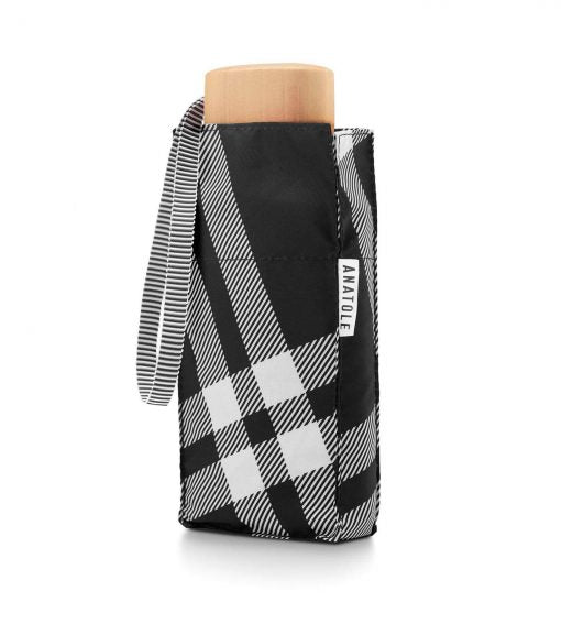 Tweed compact umbrella – black & white plaid – CAMDEN