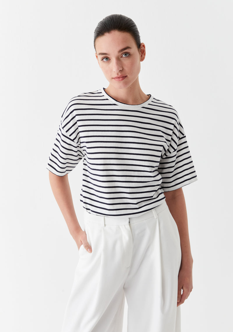 Archie Stripe Tee White/Navy