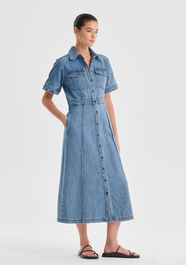 Jacque Denim Shirt Dress - Light Blue